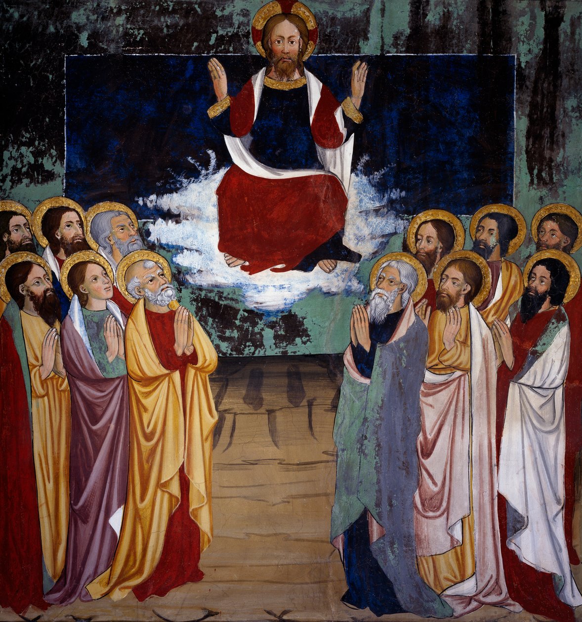 Ascension, Life of Christ (15th century), frescoes, Chapel of St Sebastian, Villard-de-Lans, Rhone-Alpes, France by Unknown artist
