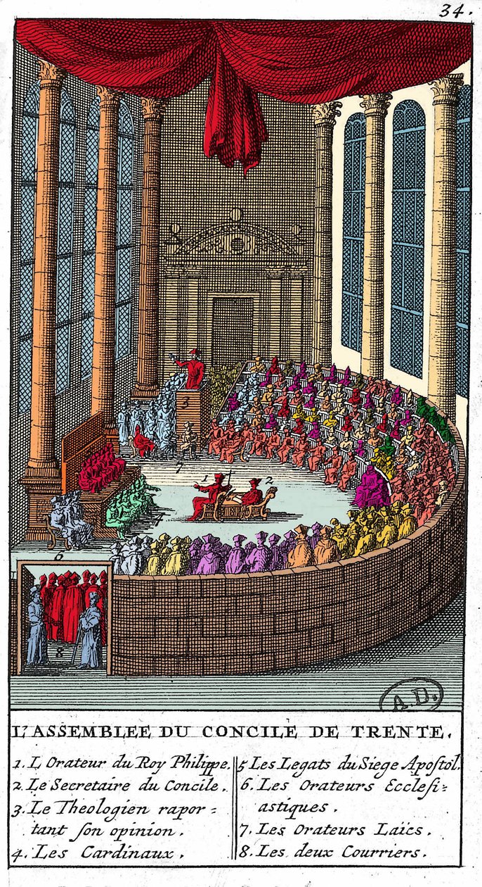 Assembly of the Council of Trent, Engraving 1706 by Unknown artist
