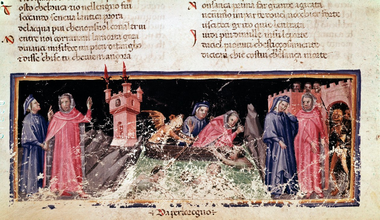 Dante and Virgil on the Shore of the River Styx (Miniature from the Divine Comedy) by Unknown artist