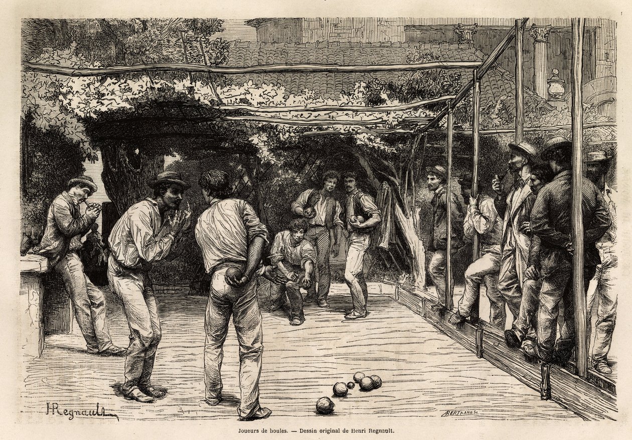 Ball players in Rome (Italy). Engraving to illustrate the voyage to Rome, by Francis Wey, in 1864-1868, published in Le tour du monde, nouveau journal des voyages, under the direction of Edouard Charton by Unknown artist