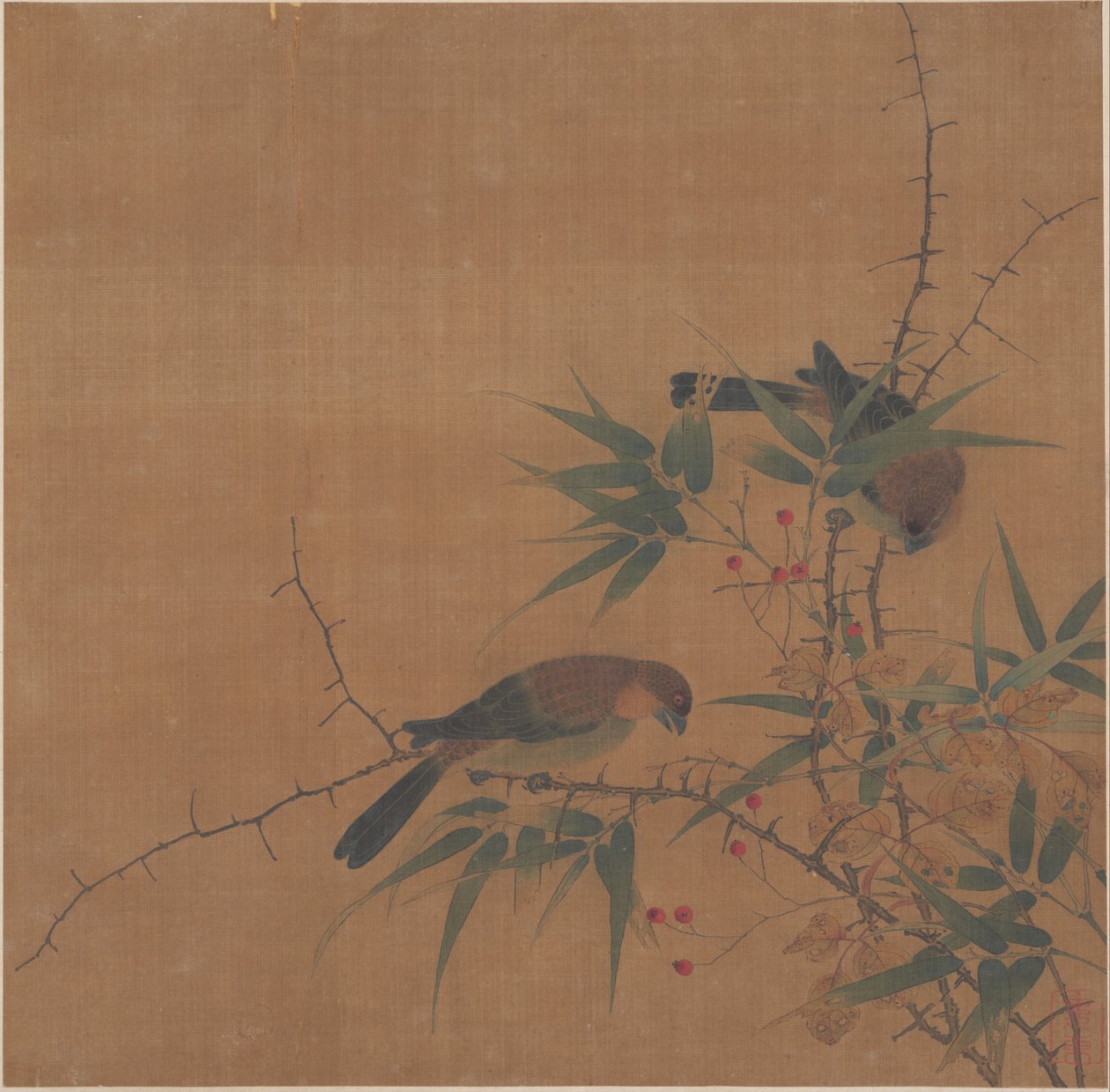 Bamboo Branch with Berries and Birds by Unknown Artist
