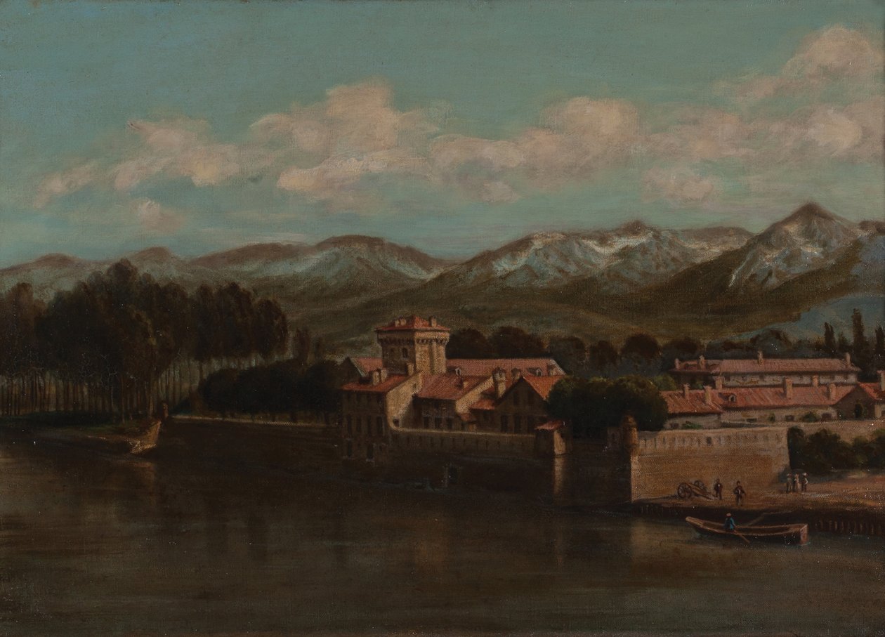 Banks of the Isère in Grenoble, mountain view by Unknown artist
