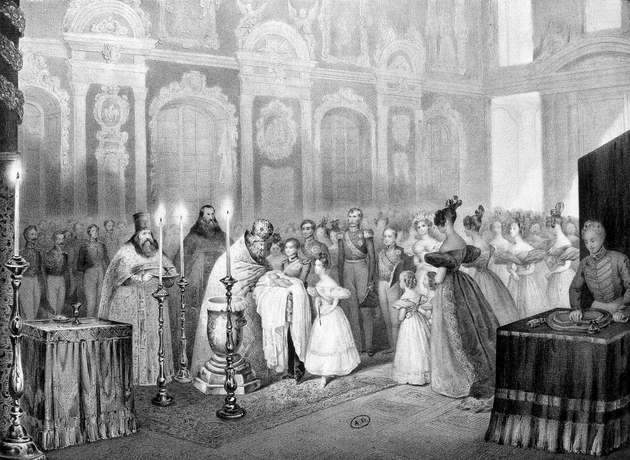 Baptism of Grand Duke Nicolas (future Nicholas 1st) - engraving by Unknown artist