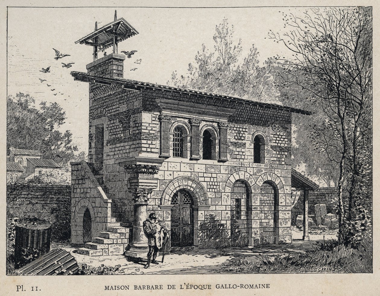 Barbarian House of the Gallo Roman era - engraving of 1889 in Histoire de habitation humaine à l