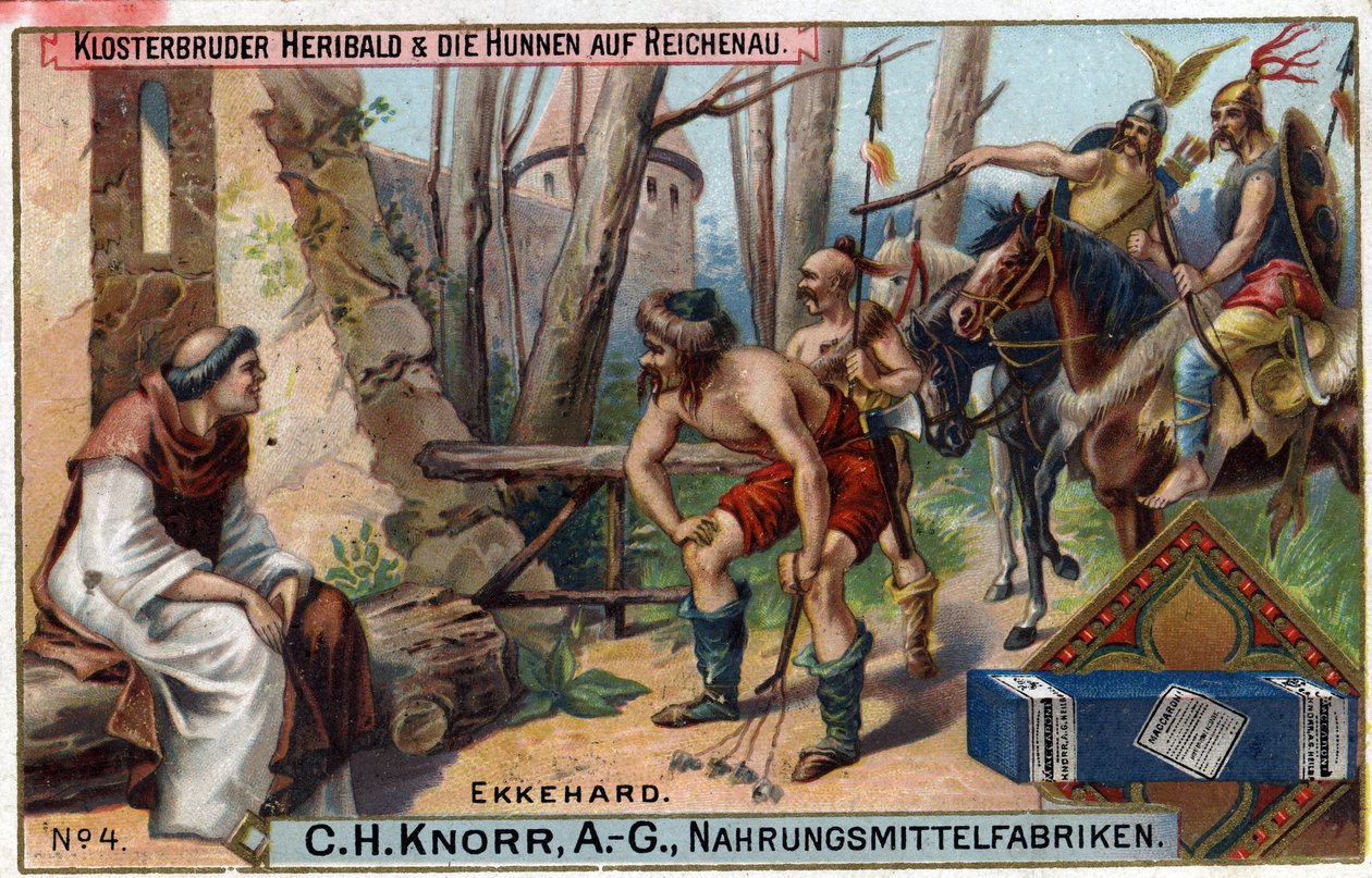 Barbarian invasions - Ekkehard IV of St. Gallen or Eckhard, Eckhart (980-1057) erudite, and Latin poet. The brother Heribald and the Huns at the Reichenau. On the island of Reichenau, only brother Heribald, a simple monk, remained during by Unknown artist
