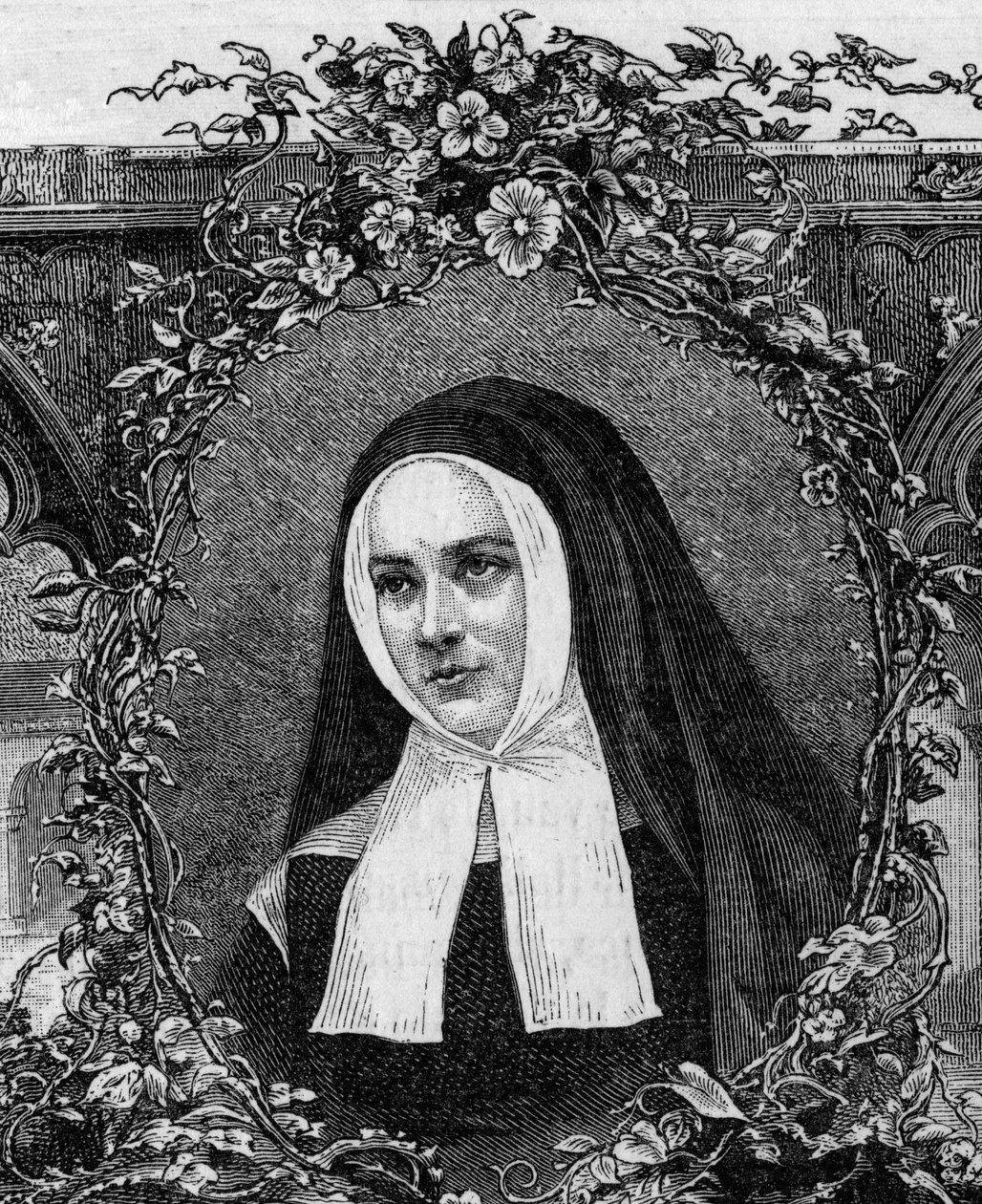 Bernadette Soubirous in religious dress. Engraved from 1877 by Unknown artist