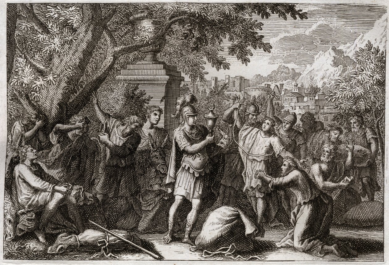 Bible of Royaumont, Old Testament: Brothers of Joseph. Joseph has his brothers put in jail. Illustration from 1811. by Unknown artist