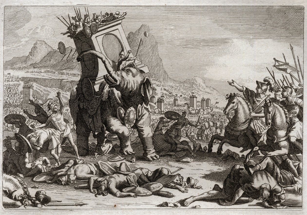 Bible of Royaumont, Old Testament: Courage of Eleazar. Extraordinary Action by Eleazar Against the Seleucid King Antiochos V Eupator. Illustration from 1811 by Unknown artist