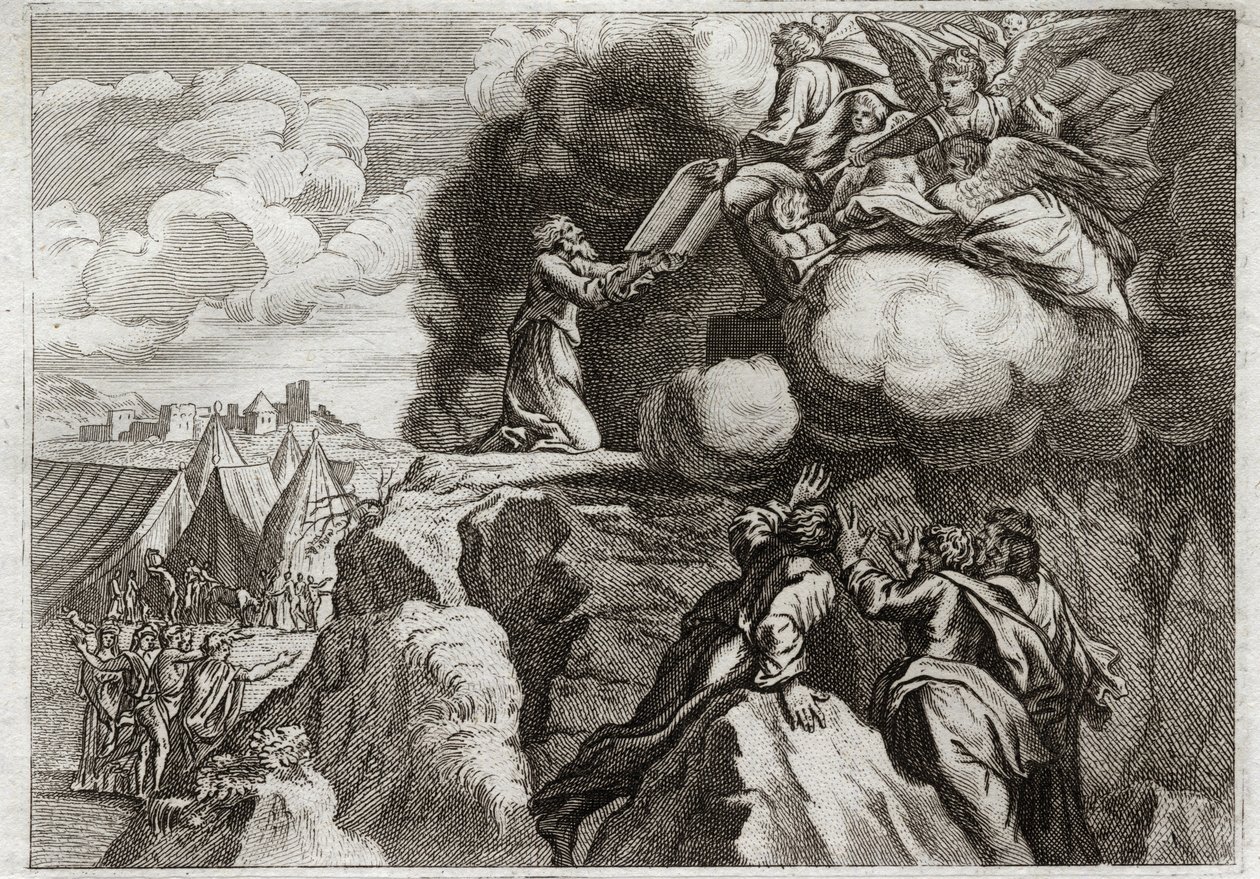 Bible of Royaumont, Old Testament: First Tables of the Law. Moses Receives the 10 Commandments. Illustration from 1811 by Unknown artist