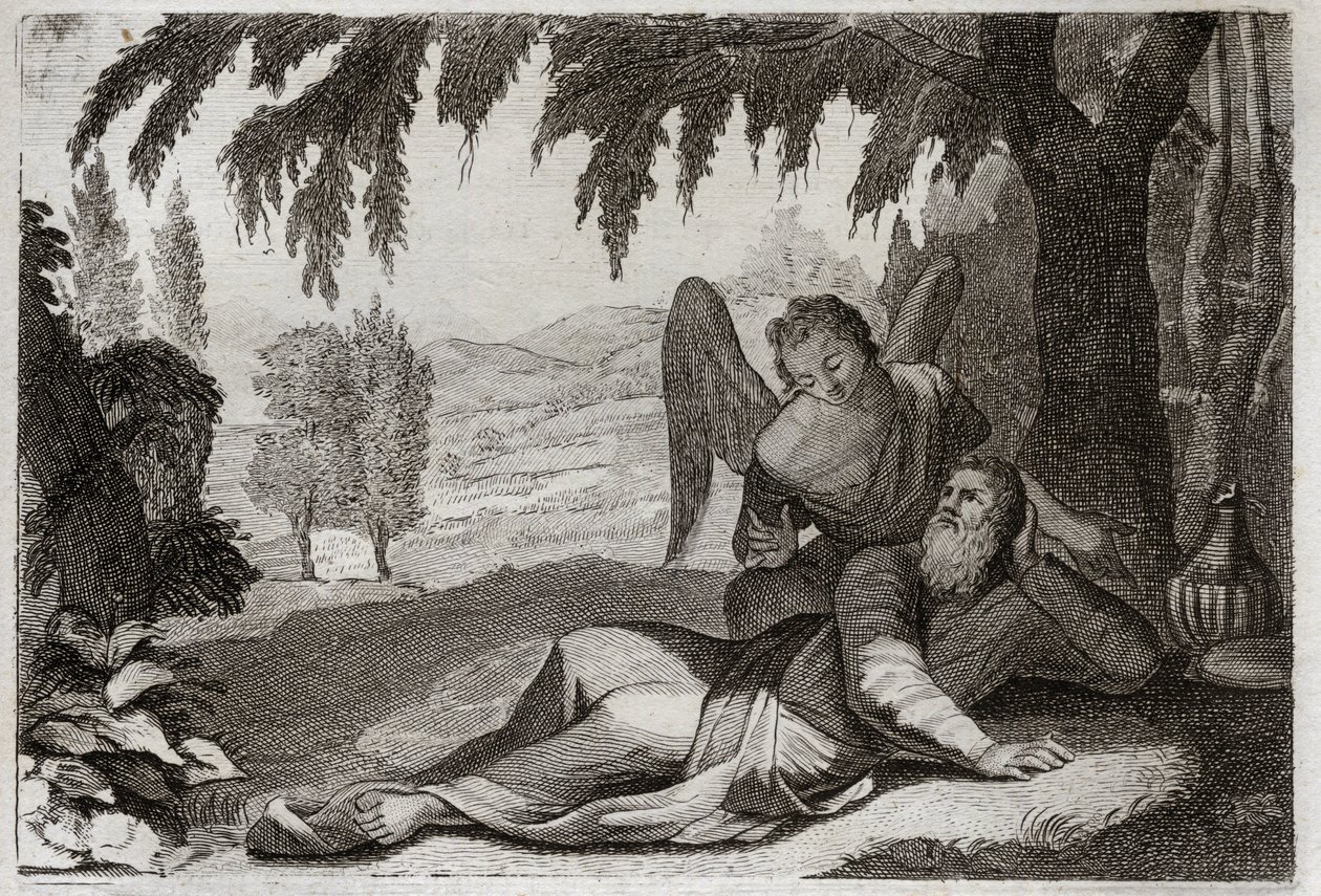 Bible of Royaumont, Old Testament: Flight of Elijah. Elijah fleeing Jezebel