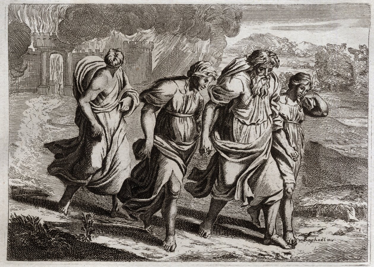Bible of Royaumont, Old Testament: Sodom Burned. God Burns Sodom and Neighboring Cities with Fire and Sulfur. Illustration from 1811 by Unknown artist