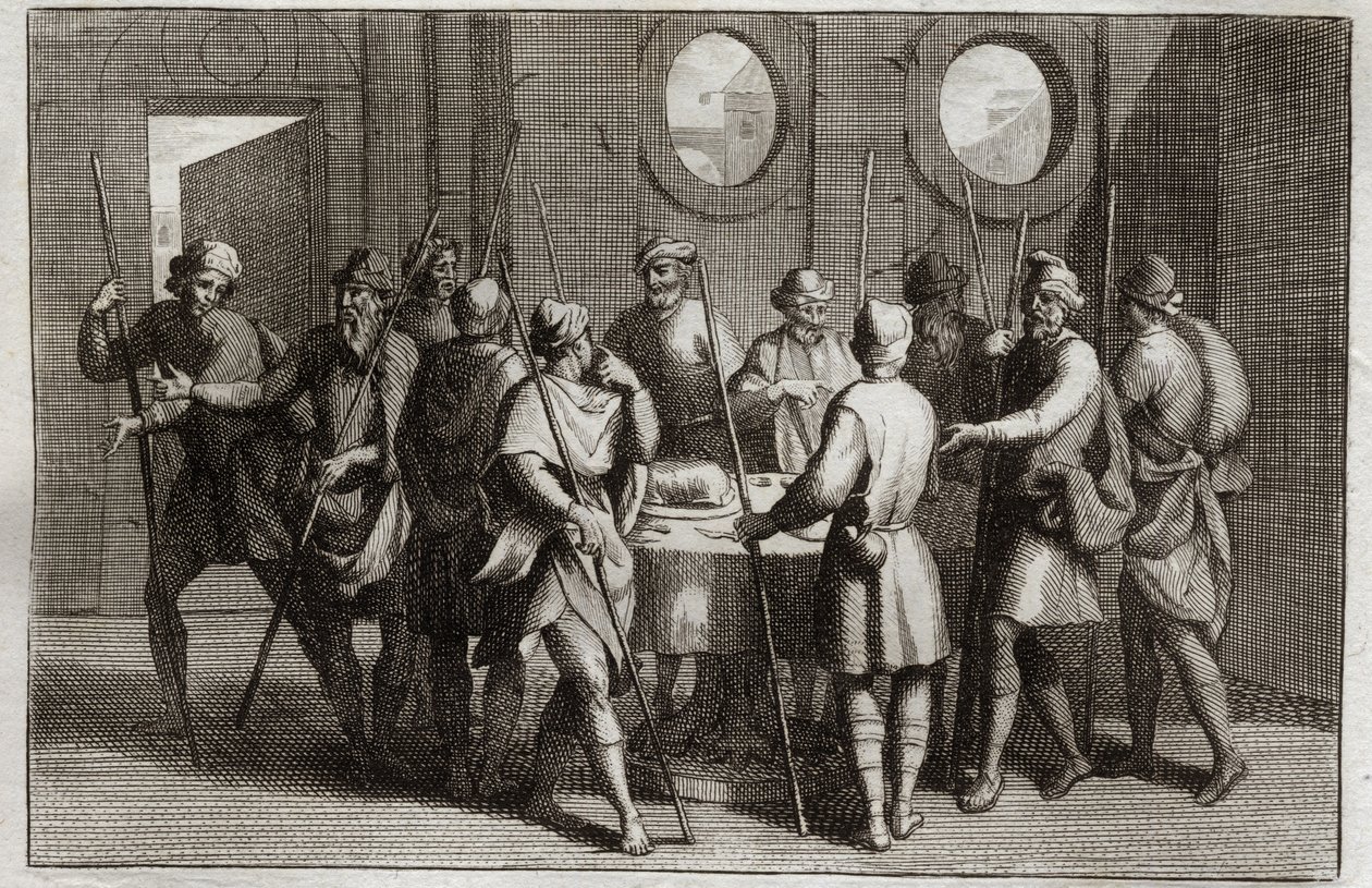 Bible of Royaumont, Old Testament: The Lamb of Easter. God Commands the Jews to Eat the Lamb of Easter. Illustration from 1811 by Unknown artist