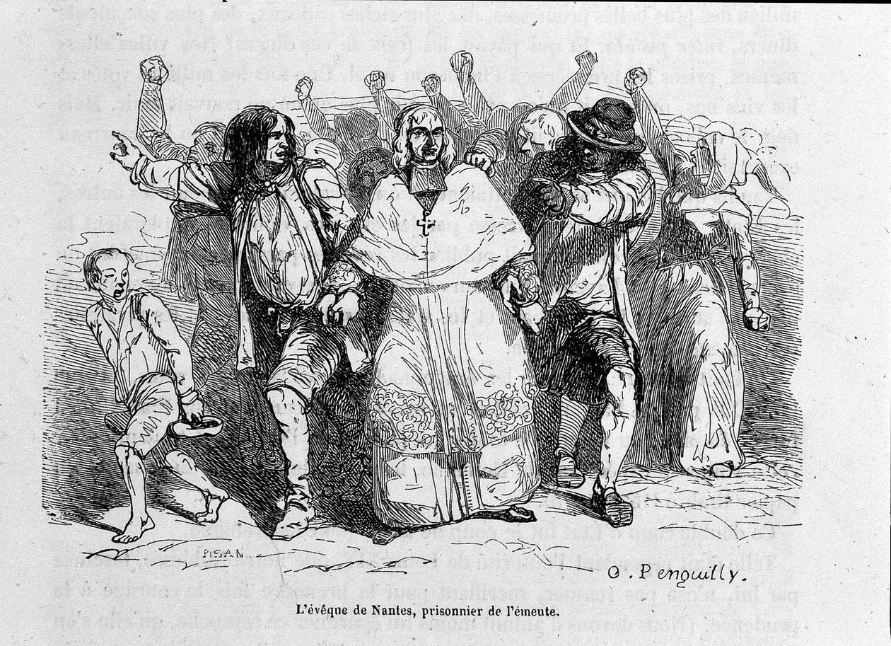 Bishop of Nantes, prisoner of the riot - engraving by Unknown artist