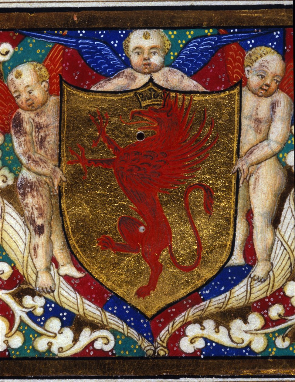 Blazon decorates a griffon crown on gold background (detail) by Unknown artist