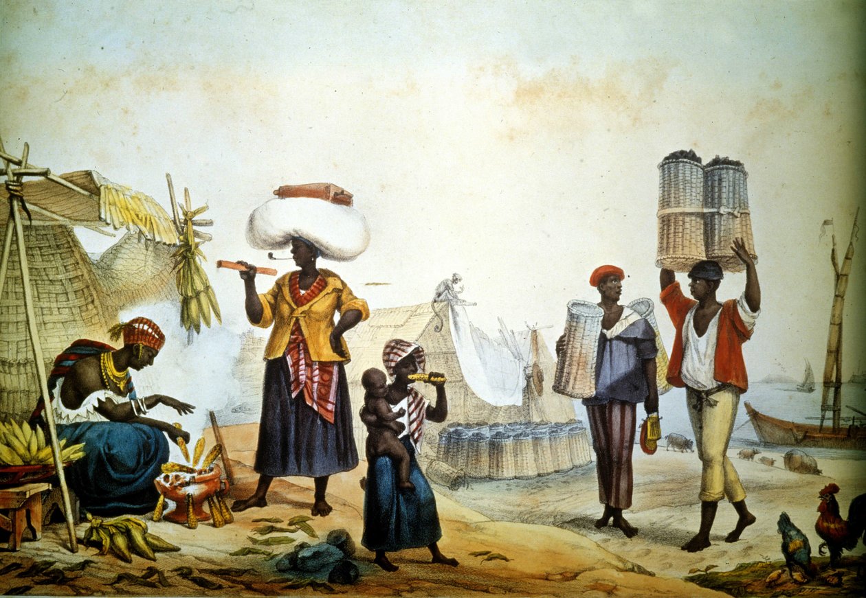 Brazil, street vendors of coal and mine by Unknown artist
