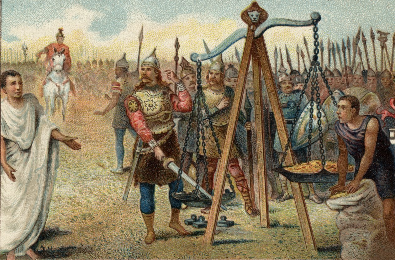 Brennus Putting His Sword in the Balance, 390 BC. Faced with the Resistance of the Romans, Brennus Agreed to Deal with the Roman Military Tribune Quintus Sulpicius. by Unknown artist