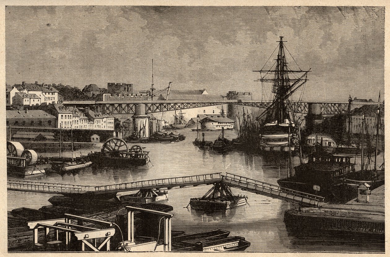 Brest - Le port militaire - Finistere - Bretagne - engraving in PATRIE - DESCRIPTION PECTURESSE DE LA FRANCE EN 6 VOLUES BY LUCIEN HUARD - end 19th century by Unknown artist