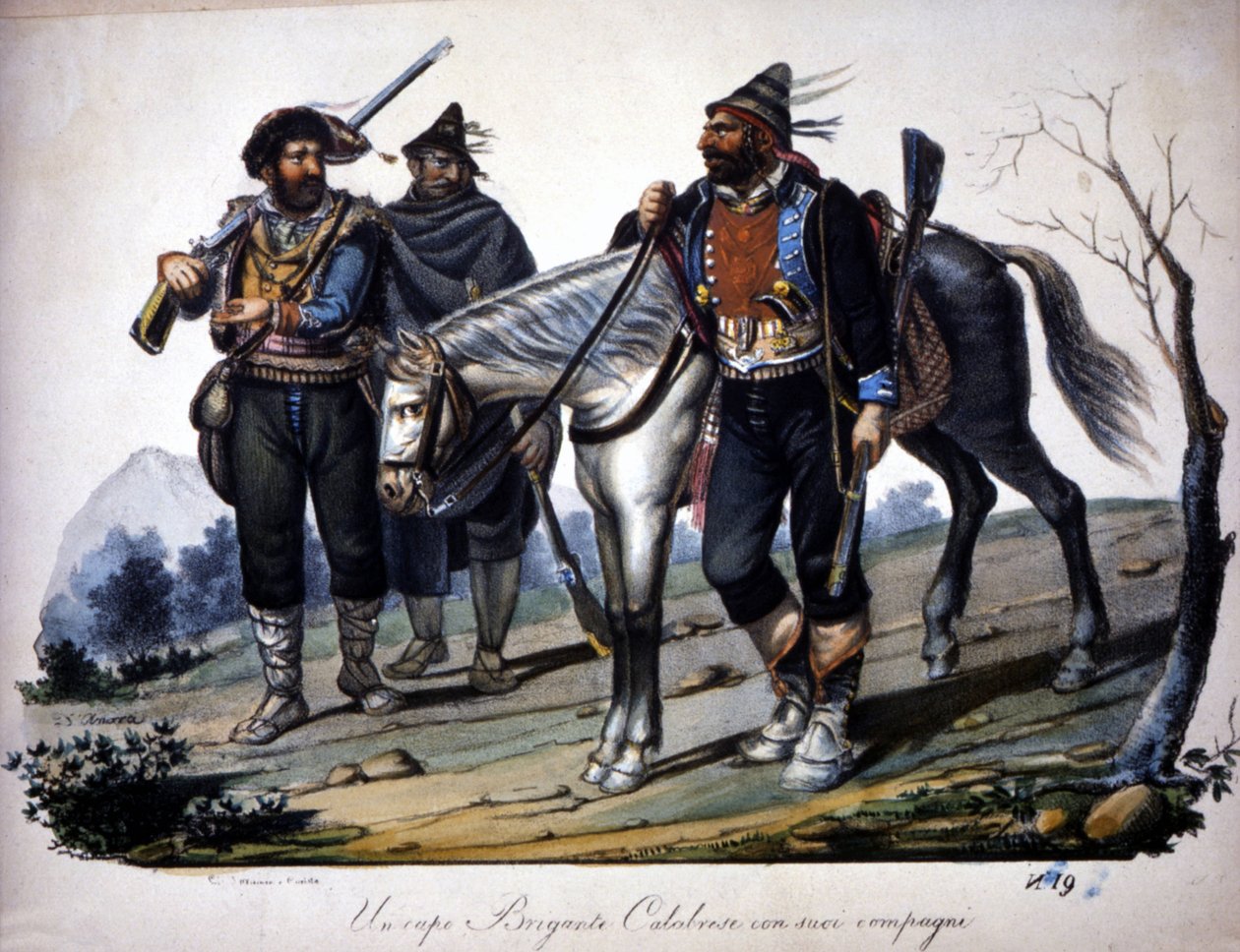 Brigandage in Calabria, Italy, engraving of the 19th century by Unknown artist
