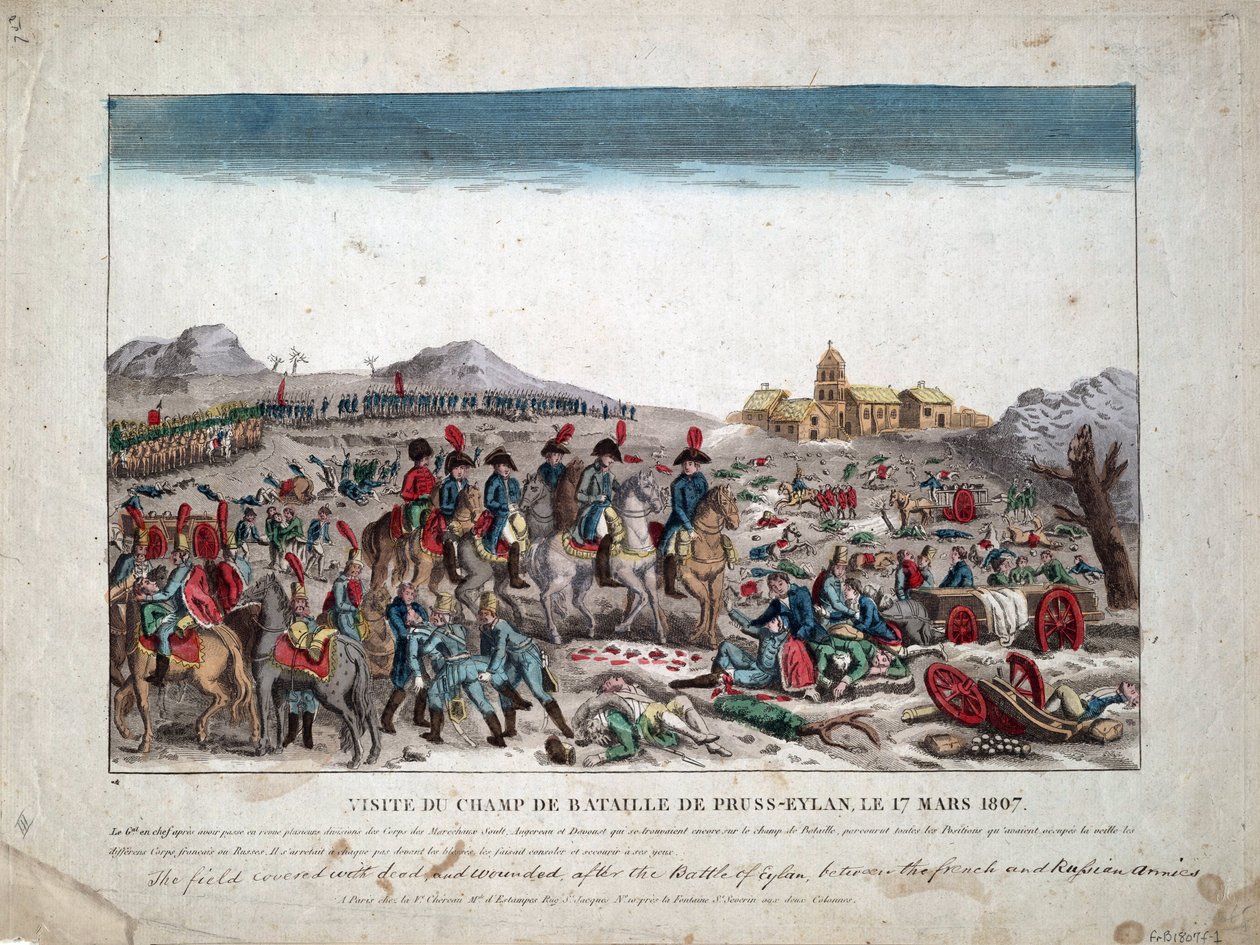 Napoleon I on the Battlefield of Eylau on February 9, 1807 - Anonymous - 1807 - Etching, watercolour - Private Collection by Unknown artist