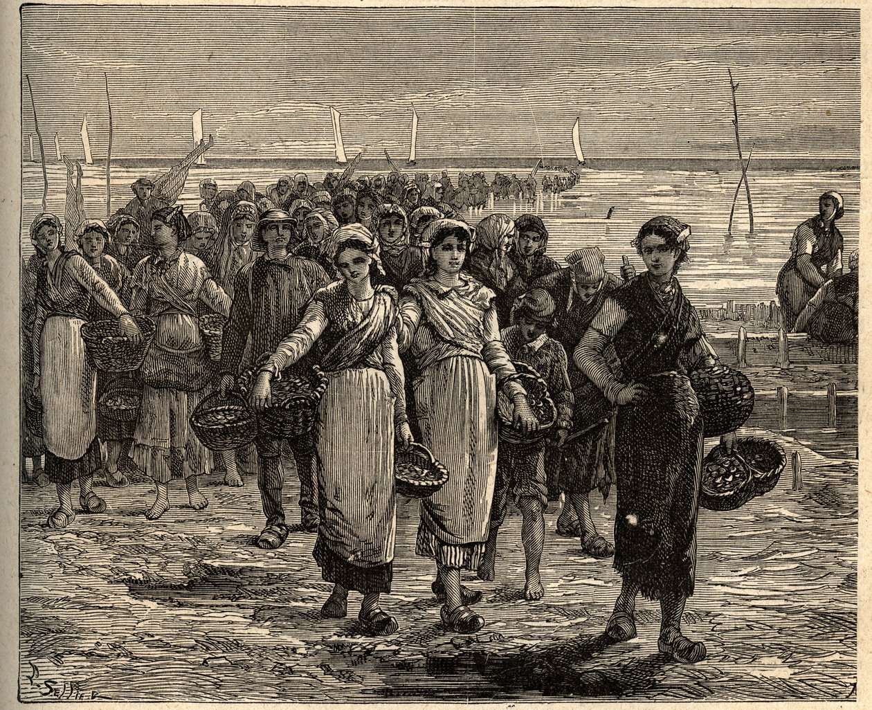 Cancale - Brittany - Les cancalaises au retour des bateau de fishing - engraving in PATRIE - DESCRIPTION PECTUREQUIREQUE DE LA FRANCE EN 6 VOLUES BY LUCIEN HUARD - end 19th century by Unknown artist