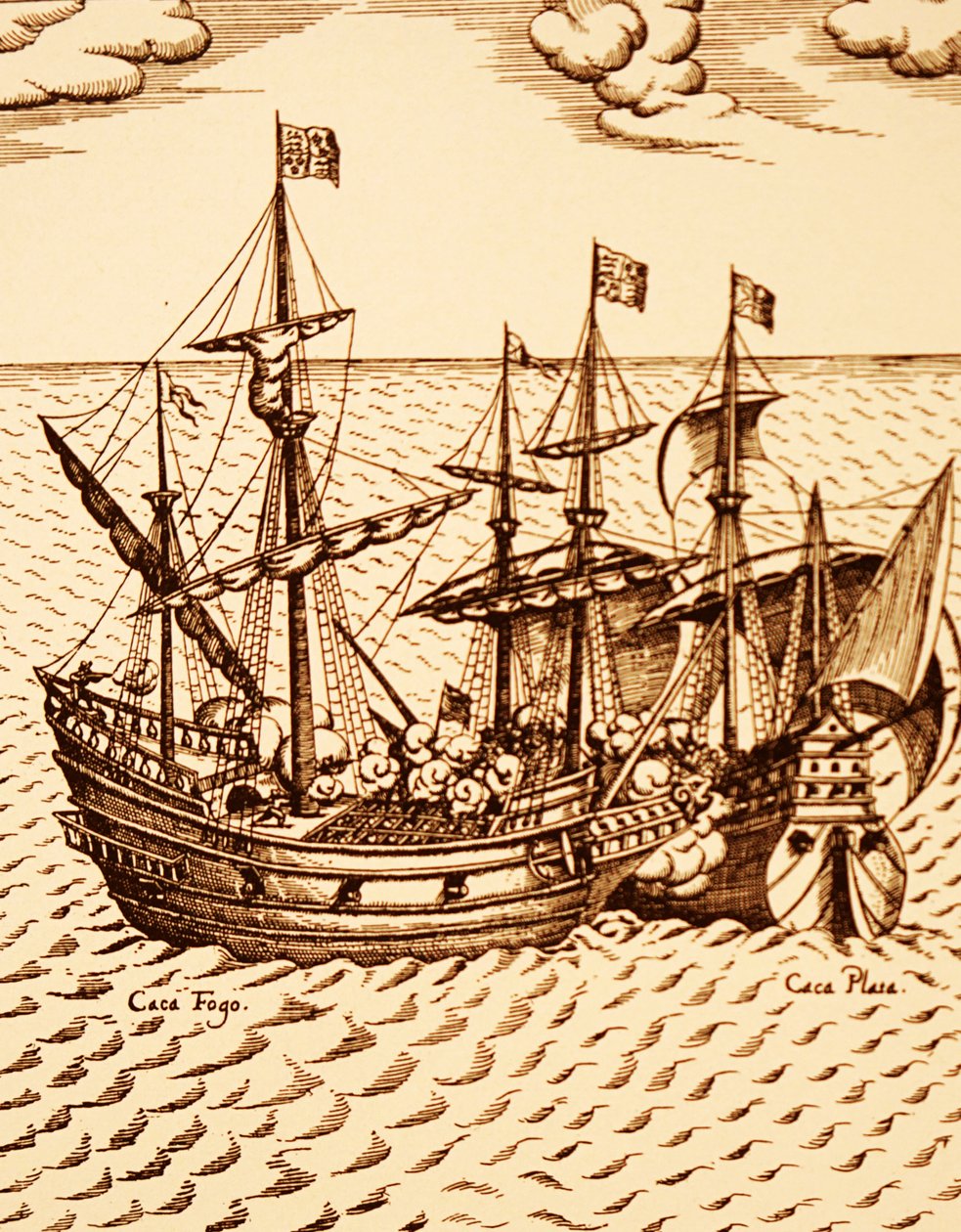 Capture of the Spanish galleon the Cagafuego by the Golden Hind leaded by Francis Drake in March 1579 (engraving) by Unknown artist