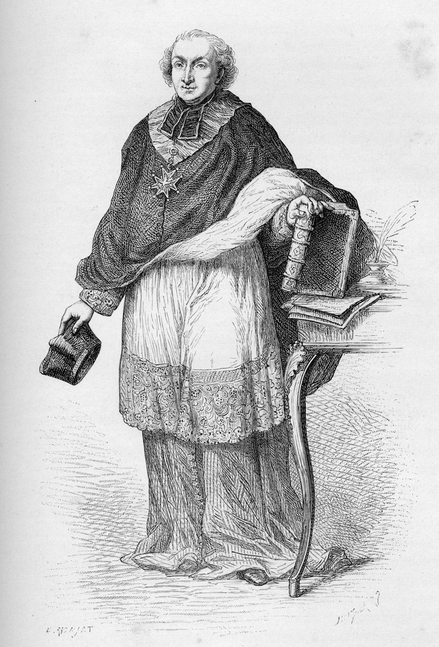 Cardinal Etienne-Charles de Lomenie de Brienne - Etienne de Lomenie de Brienne, French prelate and politician - engraving from L