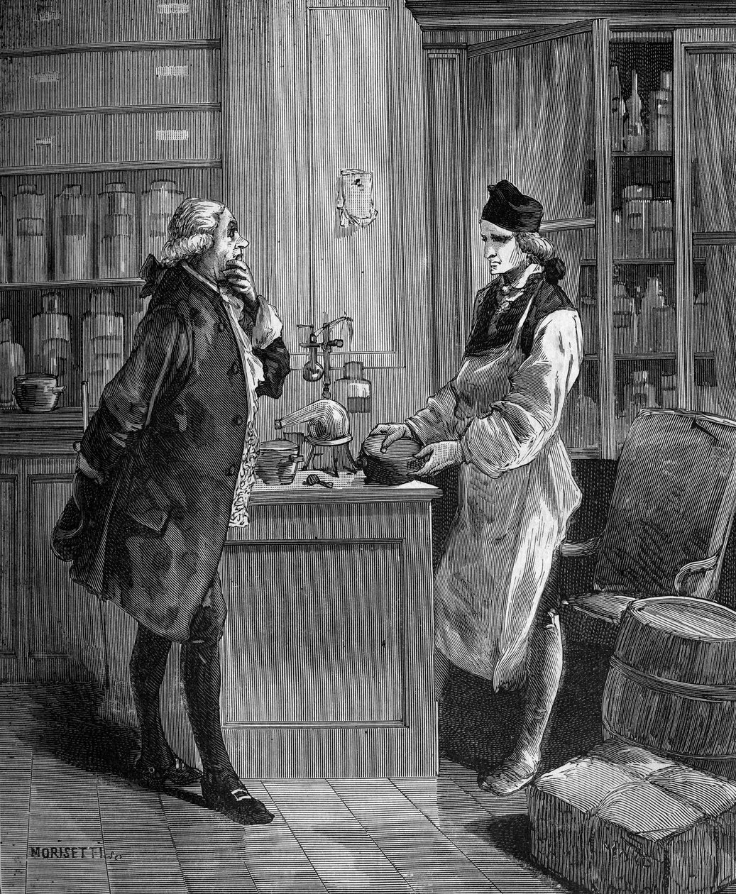 Carl William Scheele (1742-1788), Swedish Chemist in His Laboratory with Tobern Bergmann (1735-1784) by Unknown artist