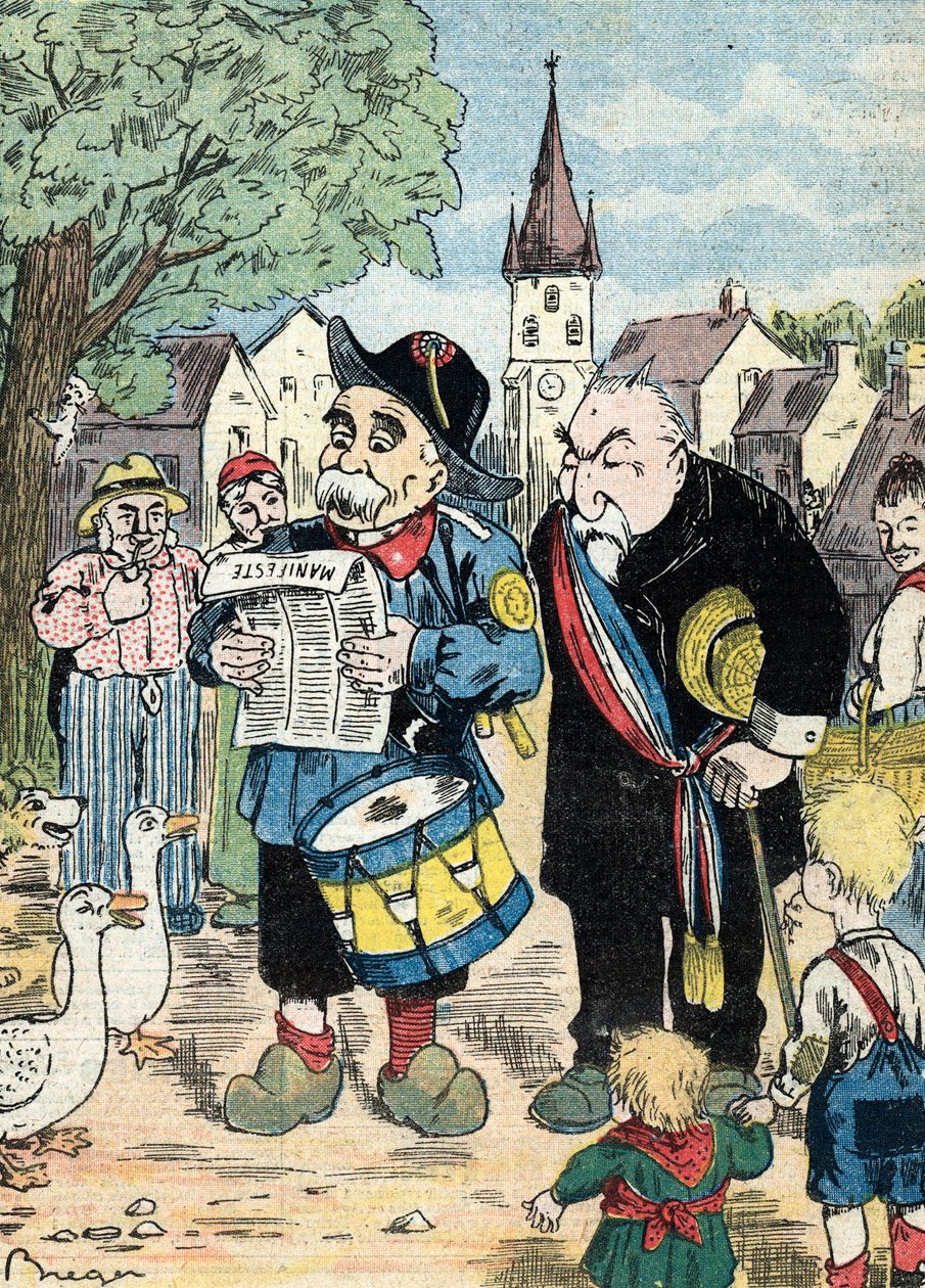 Cartoon Representing Georges Clemenceau and Emile Combes Campaigning Together in the French Elections of 1913 by Unknown Artist