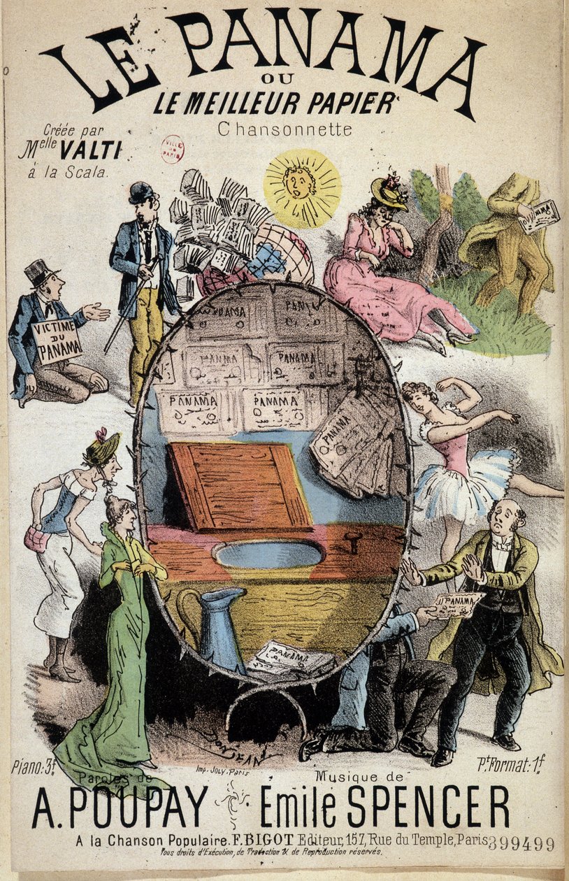Cartoon Song Panama or the Best Paper Created by Miss Valti at La Scala, Lyrics by Poupay and Music by Emile Spencer, 19th Century by Unknown artist