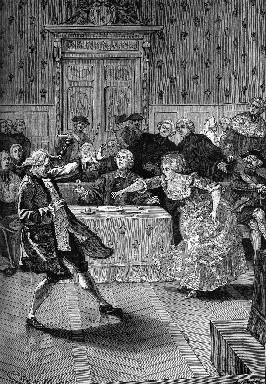 Case of the Collar, the Trial (1785-1786). Before the Parliament of Paris, Jeanne de Valois-Saint-Remy, Comtesse de La Motte (1756-1791) Launches a Candlestick by Unknown artist