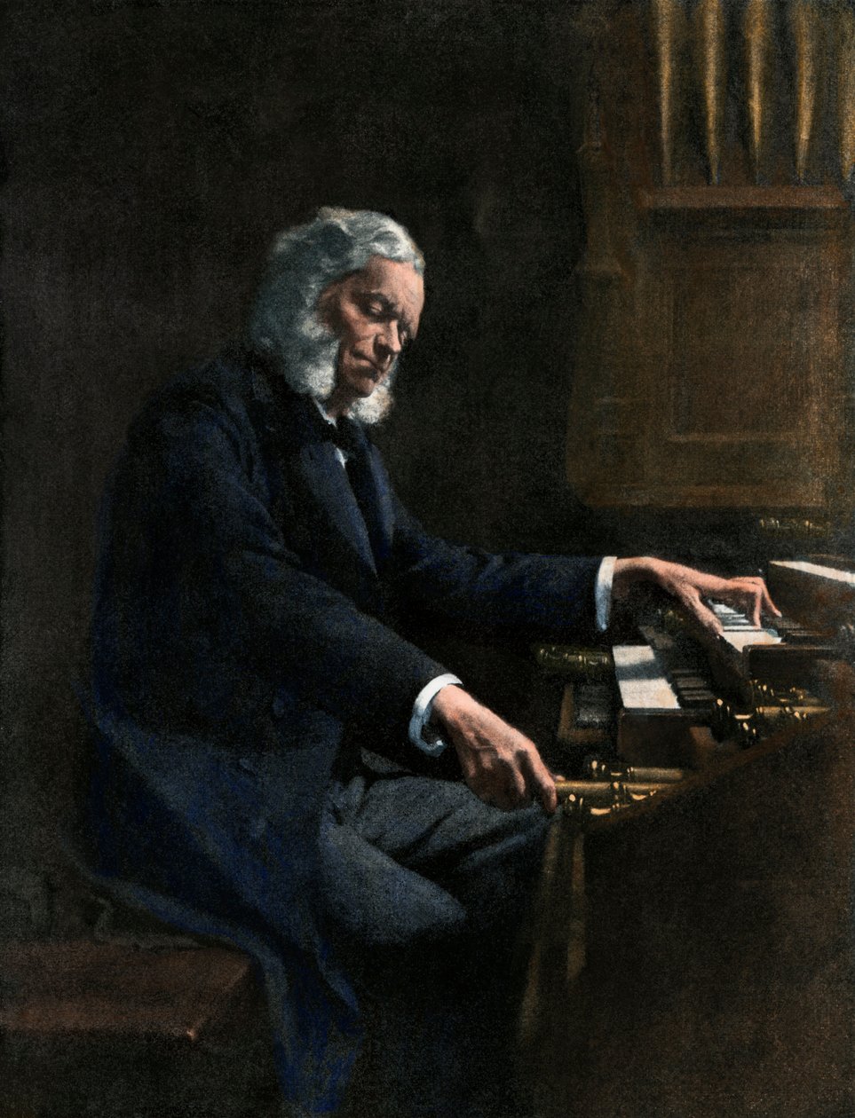 Cesar Franck playing the organ in Saint Clothilde, Paris by Unknown Artist