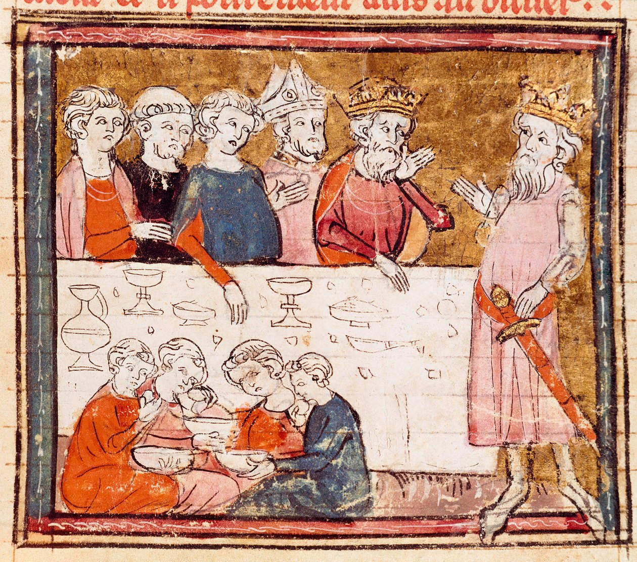 Charlemagne and his nephew the rider Roland at a banquet where the poor. Miniature from 