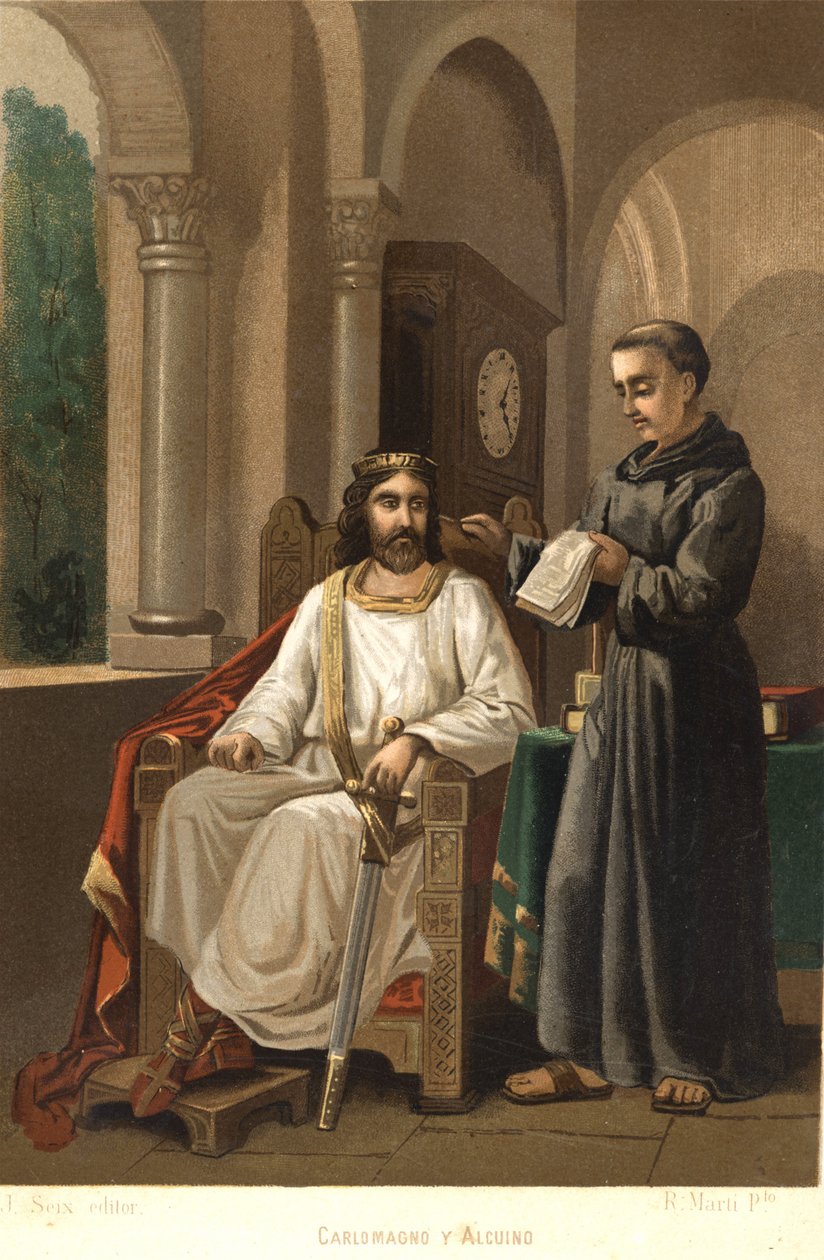 Charlemagne (747-814), King of the Franks and Emperor of the West, and Alcuin (ca. 781). after 