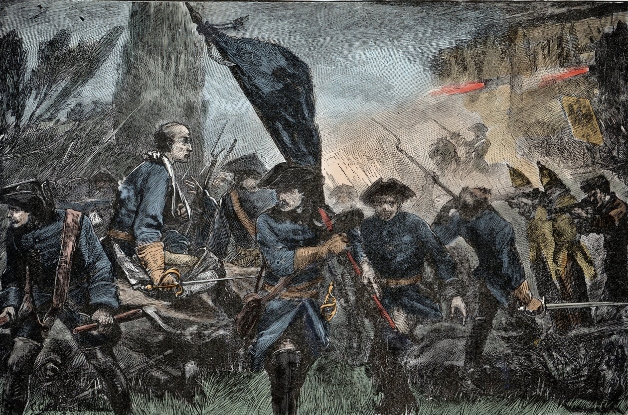 Charles XII of Sweden in Battle - Great North War (1700-1721): King Charles XII (Carl) of Sweden (1682-1728) at the Battle of Poltava in 1709 against the weapons of Peter I of Russia, called the Great (1672-1725) by Unknown artist
