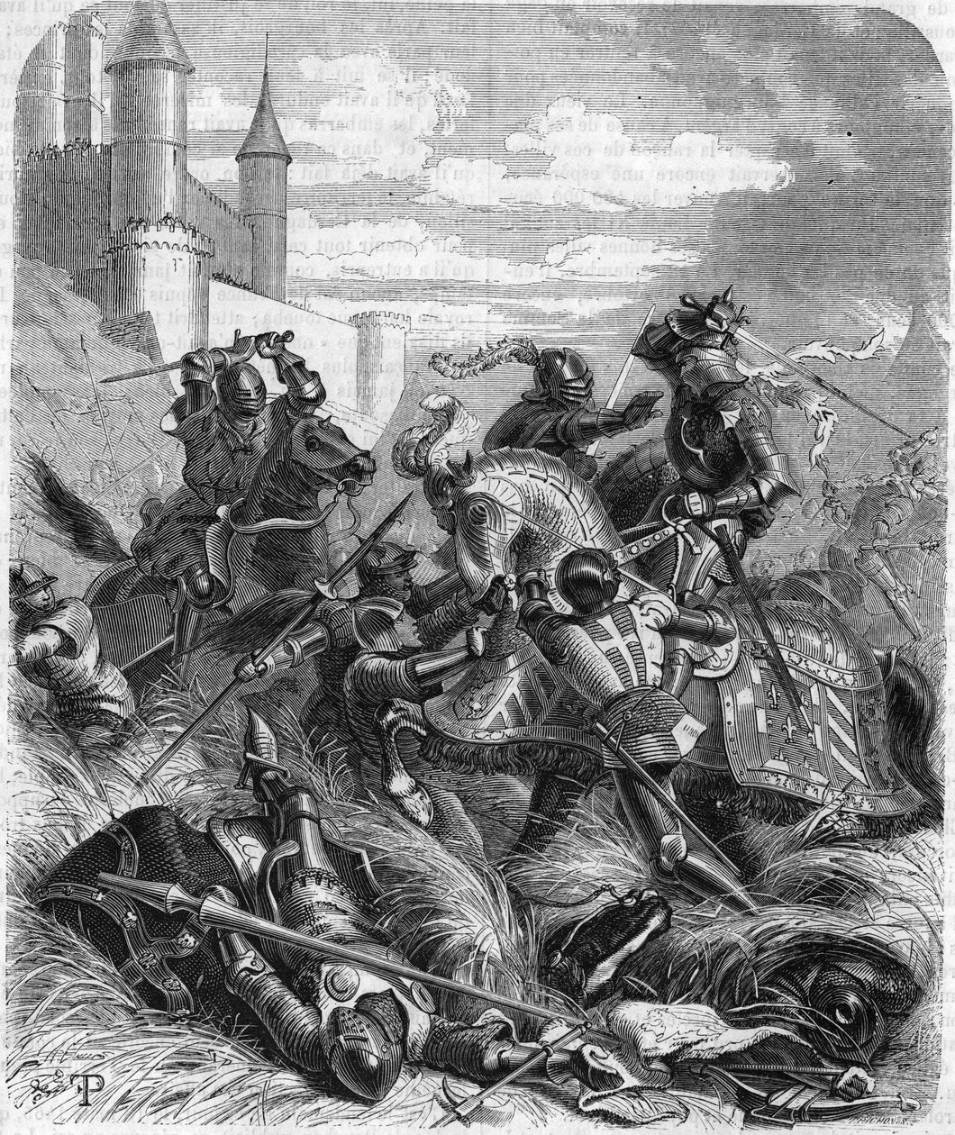 Charles the Bold, Duke of Burgundy (1433-1477) at the Battle of Montlhéry in 1465. Engraving of the 19th century by Unknown artist