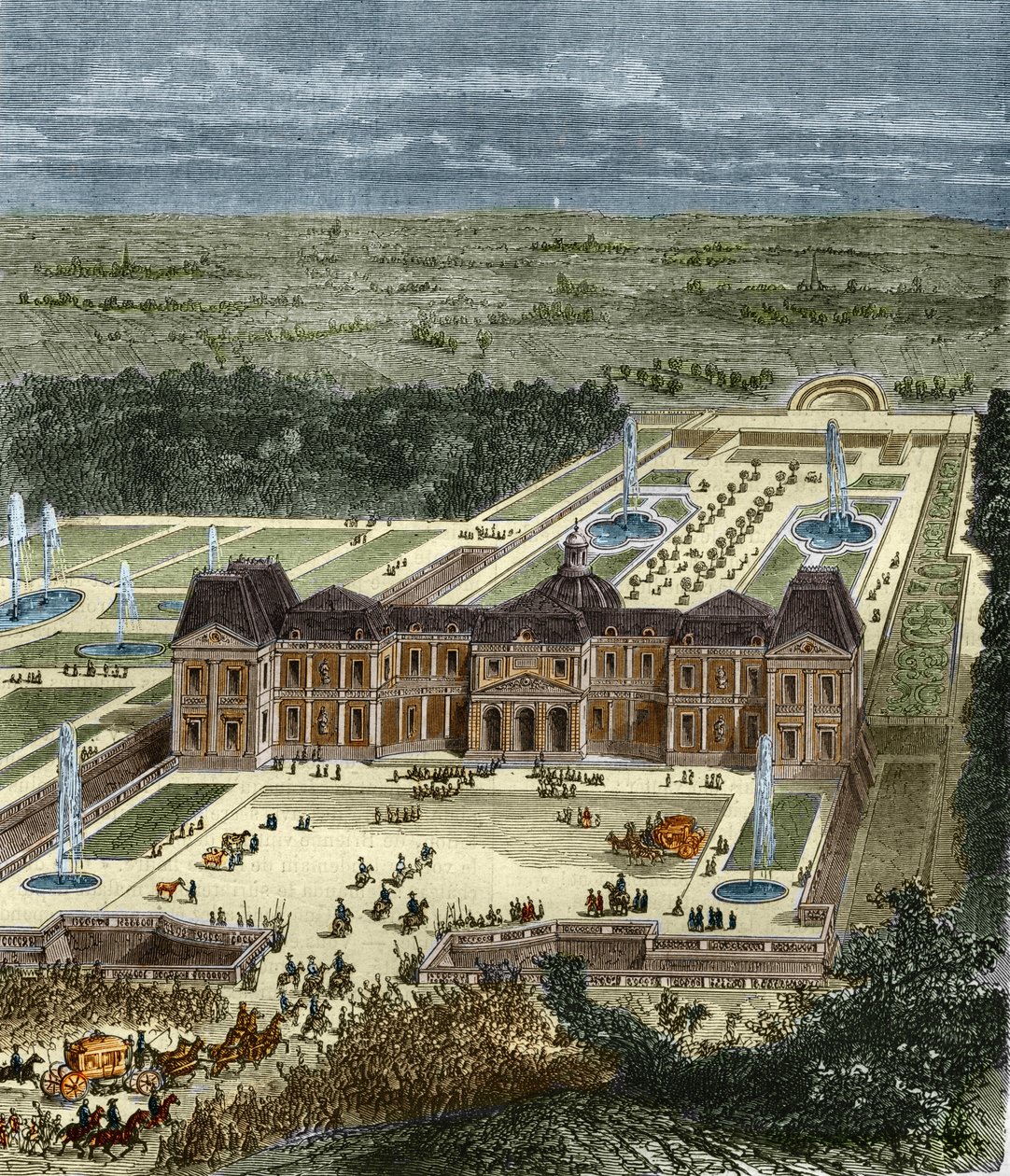 Chateau de Vaux Le Visomte at the time of King Louis XIV. Engraving of the 19th century by Unknown artist