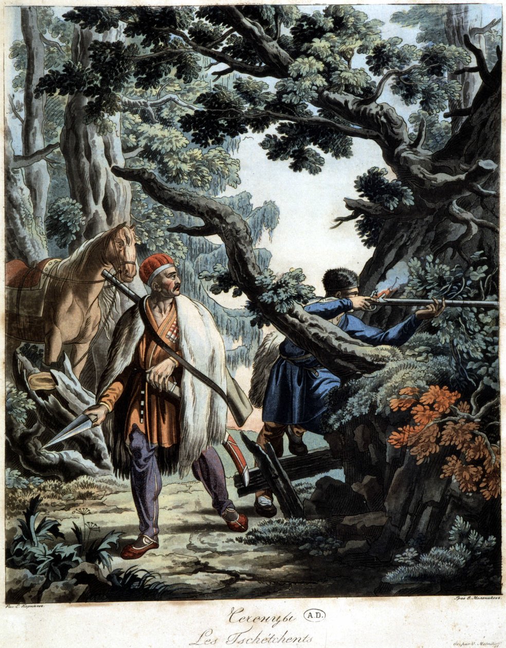 Chechens ambushed in a Caucasus forest, early 19th century by Unknown artist