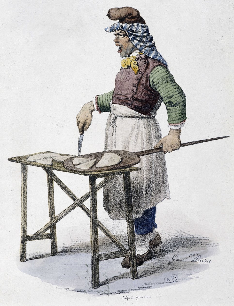 Cheese merchant in Italy - lithography by Unknown artist