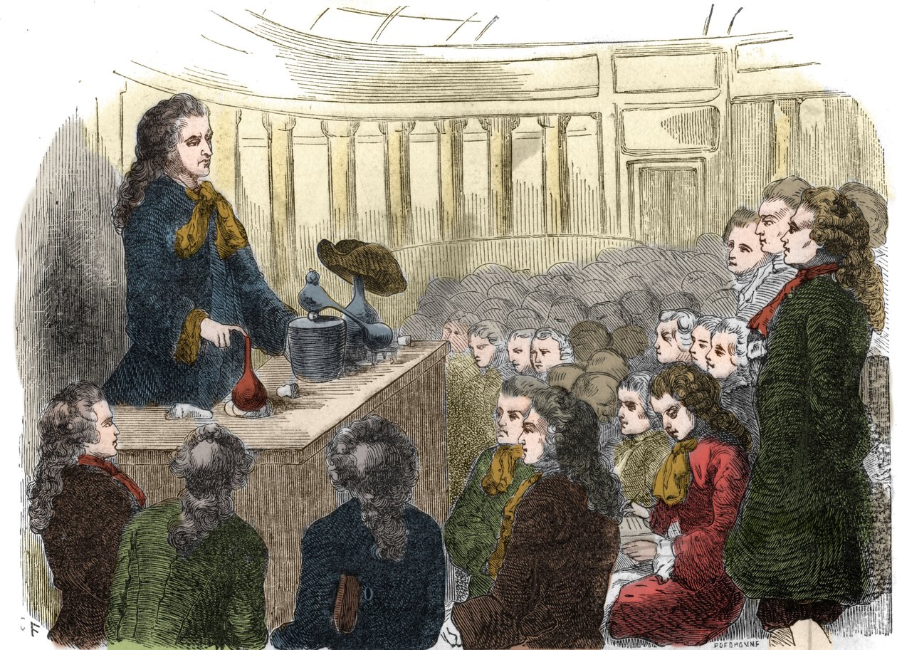 Chemistry course by Guillaume-François Rouelle (1703-1770), French chemist, at the Academy of Sciences in 1744. Engraving from 1861. by Unknown artist