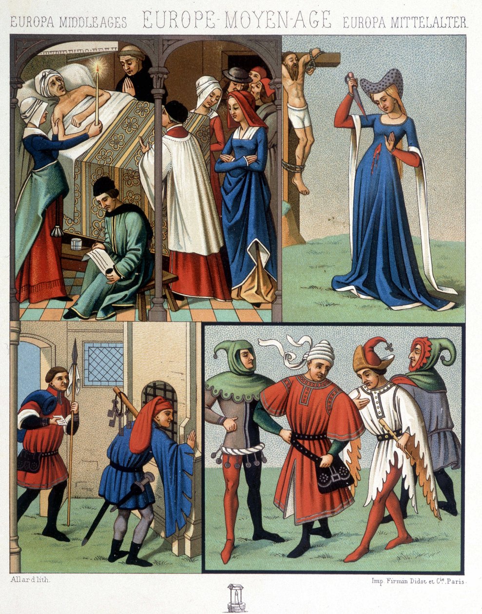Civilian costumes in the Middle Ages from the 14th to the 15th century. In The historical costume by A. Racquet by Unknown artist