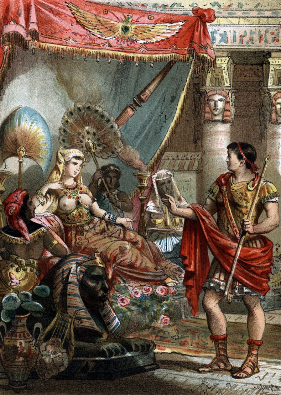 Cleopatra (69-30 BC) Queen of Egypt. with Mark Antony (83-30 BC), Engraving of 1881 by Unknown artist