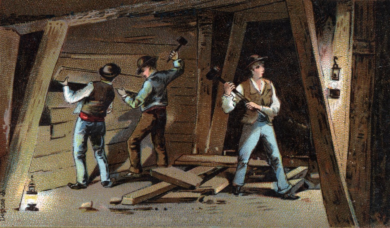Coal mine in France at the end of the 19th century: Wood gallery by Unknown artist