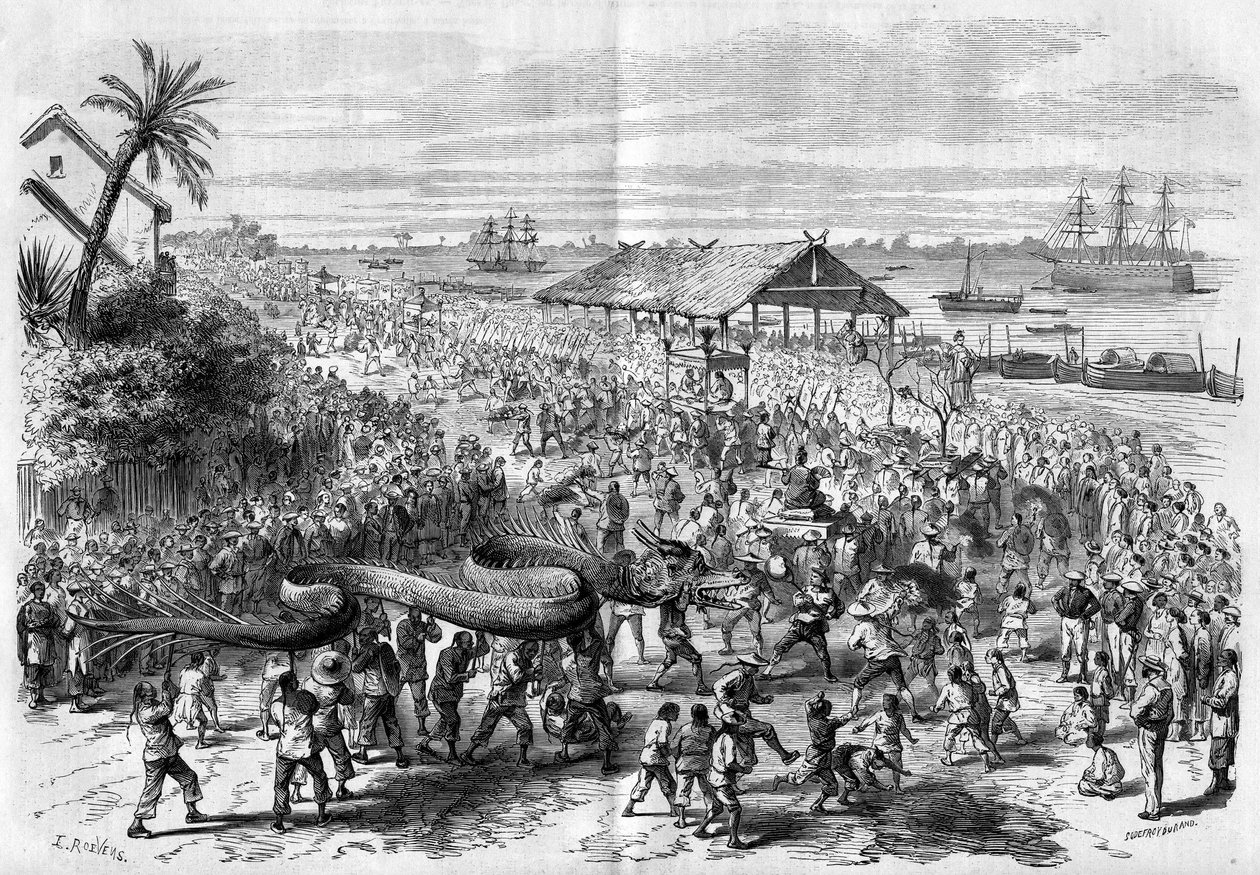 Cochinchina: Annual dragon procession organized by the congregation of Saigon in 1865 by Unknown artist