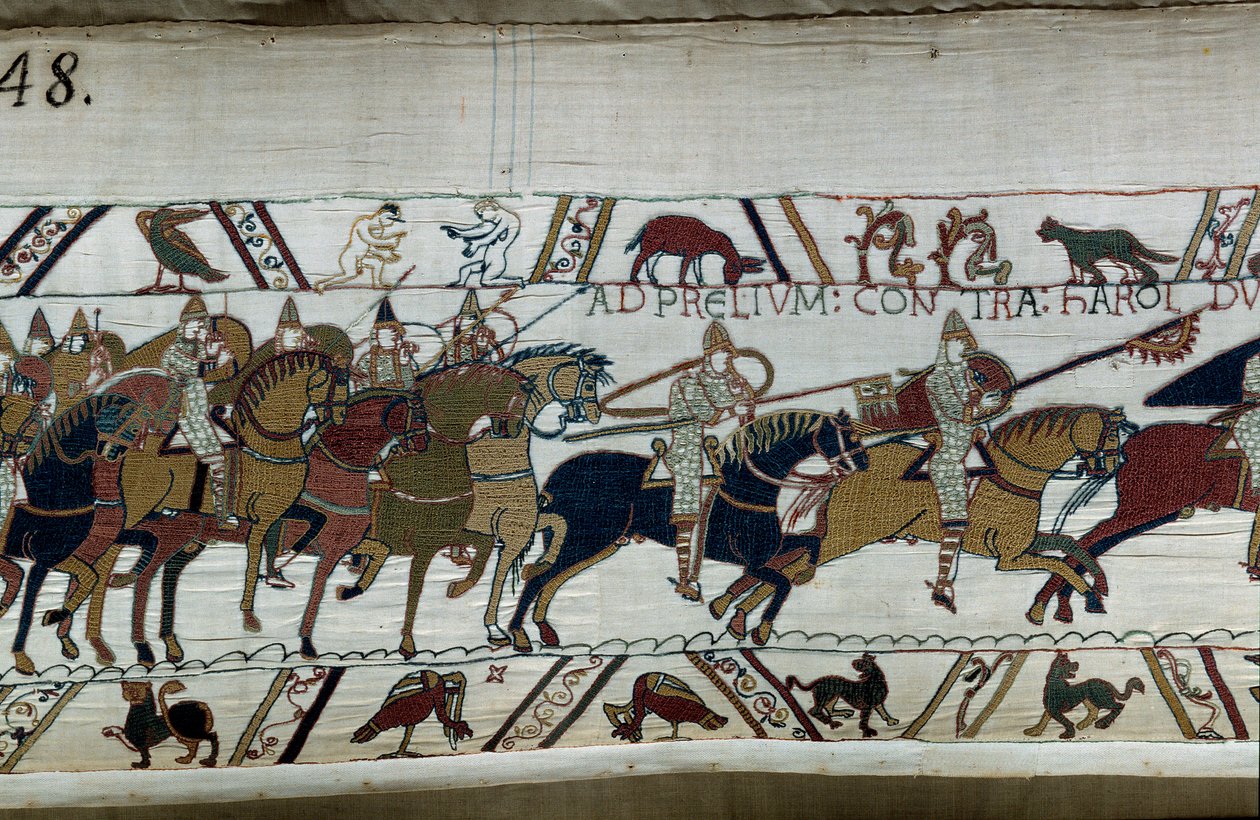 Conquest of England by the Norman Duke William the Conqueror (1027-1087) in 1066: His Army Advances Towards that of Harold II at Hastings. At the Bottom Left, Two Naked Men (detail) by Unknown artist