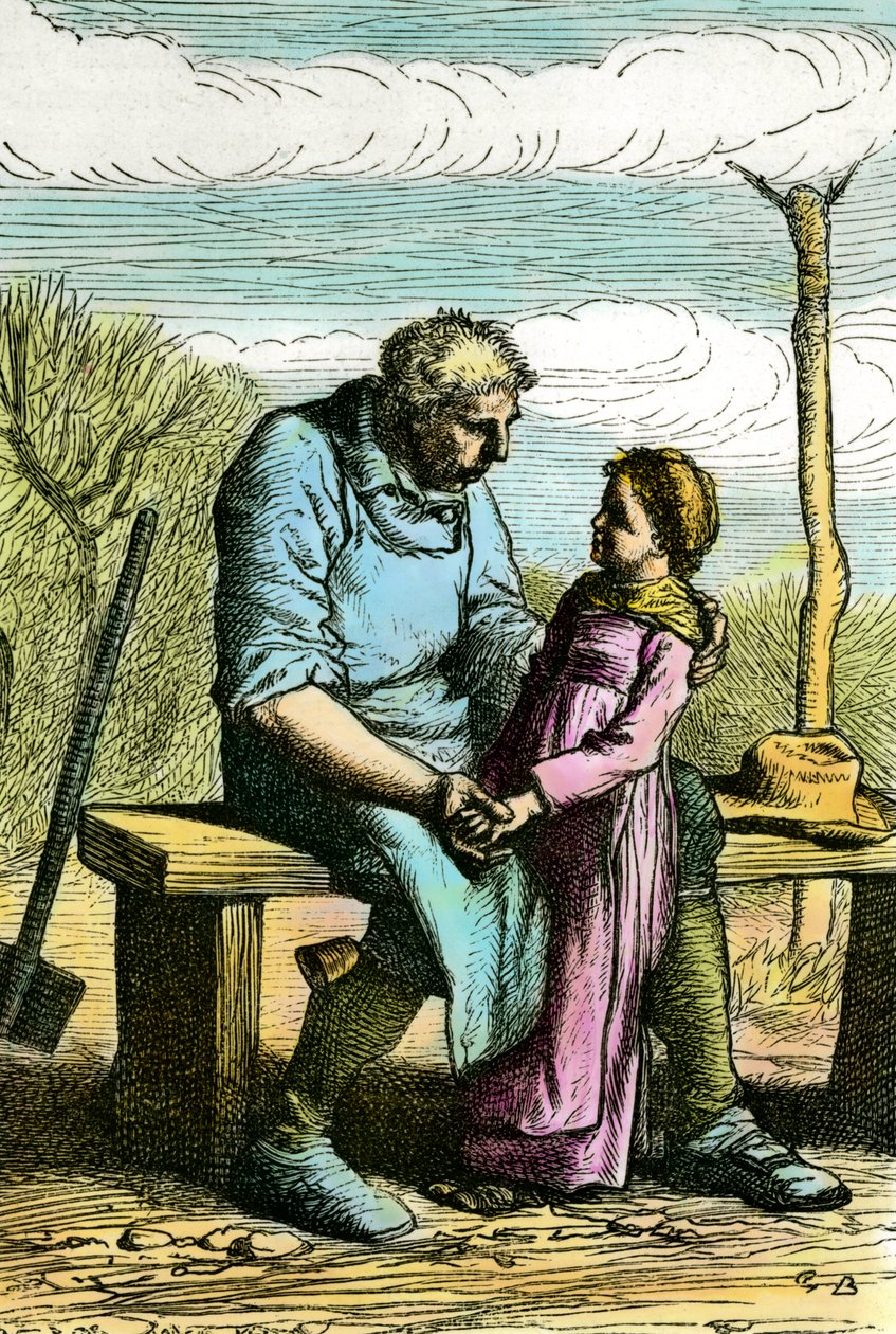 Cosette and Jean Valjean. Illustration for the novel Les Miserables by Victor Hugo by Unknown artist