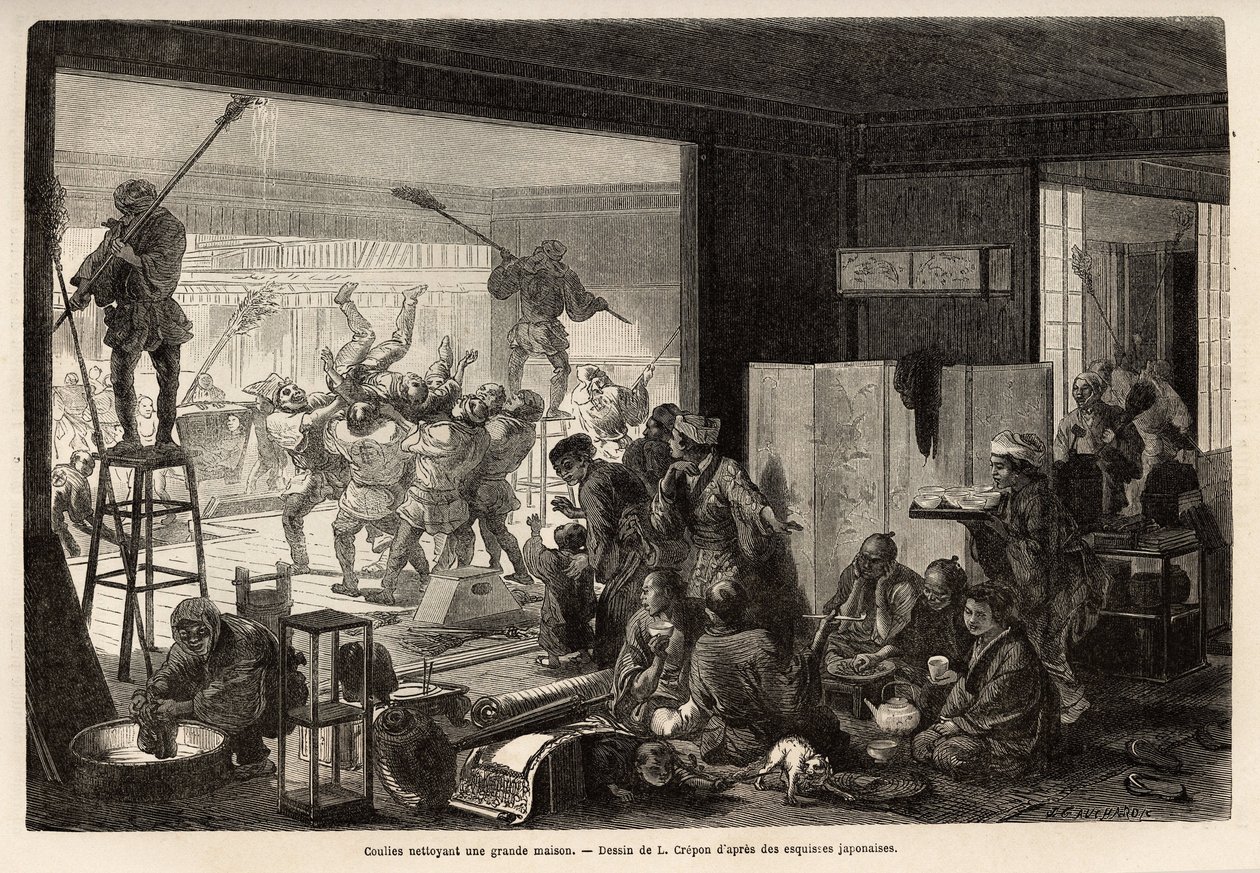 Servants Cleaning a Large House for New Year