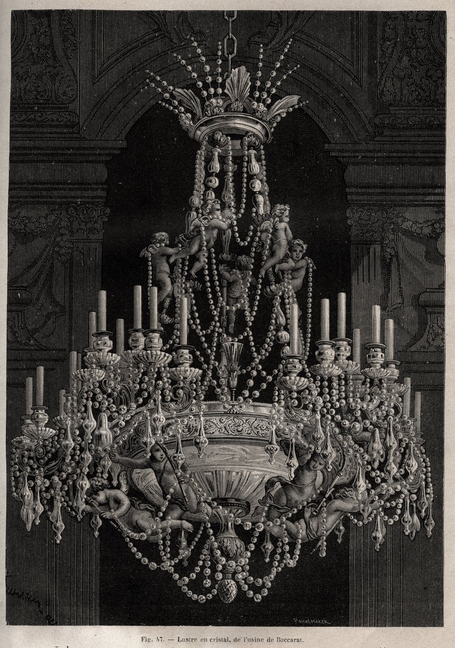 Crystal chandelier from the Baccarat factory - engraving in 