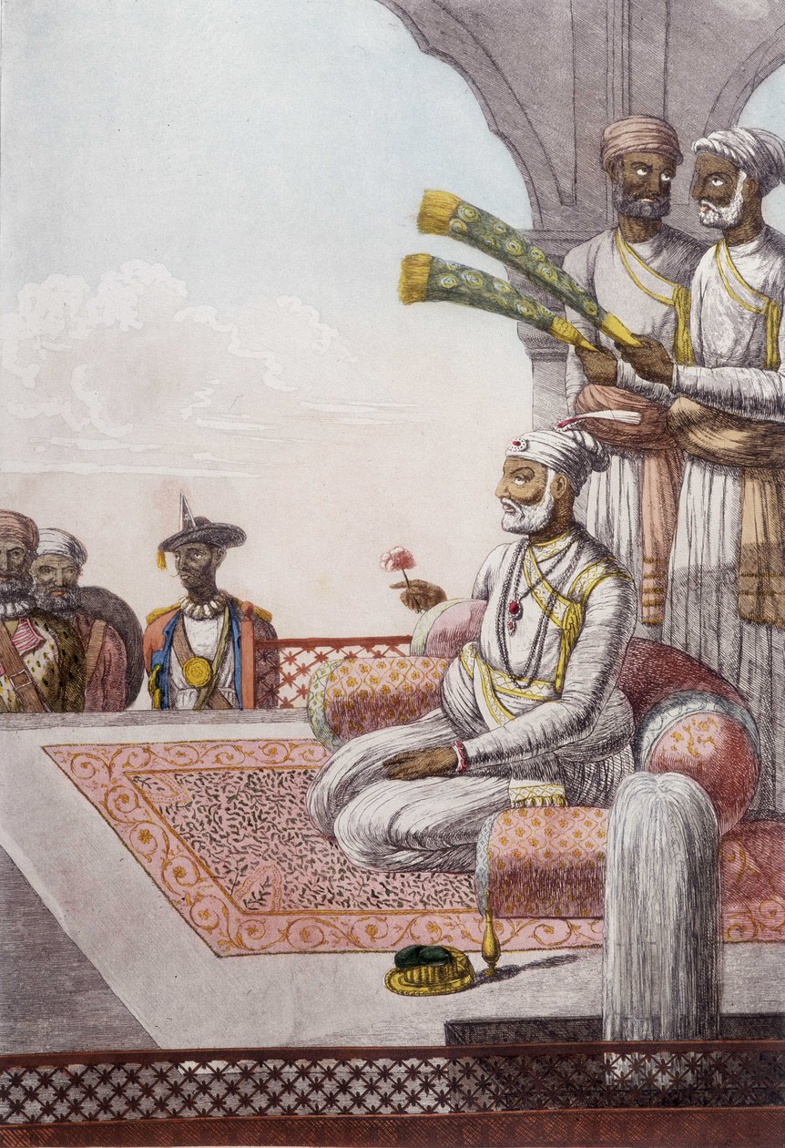 Portrait of a Rajah, sovereign of the Brahman, India. Engraving from 1808 by Unknown artist