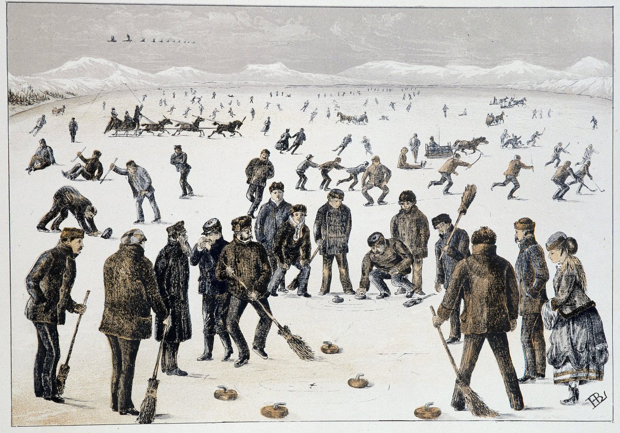 Curling on a Frozen Lake near Halifax, Nova Scotia - in “Sketches of Canadian Sports and Pastimes” by Lieut. Henry Buckton Laurence by Unknown artist