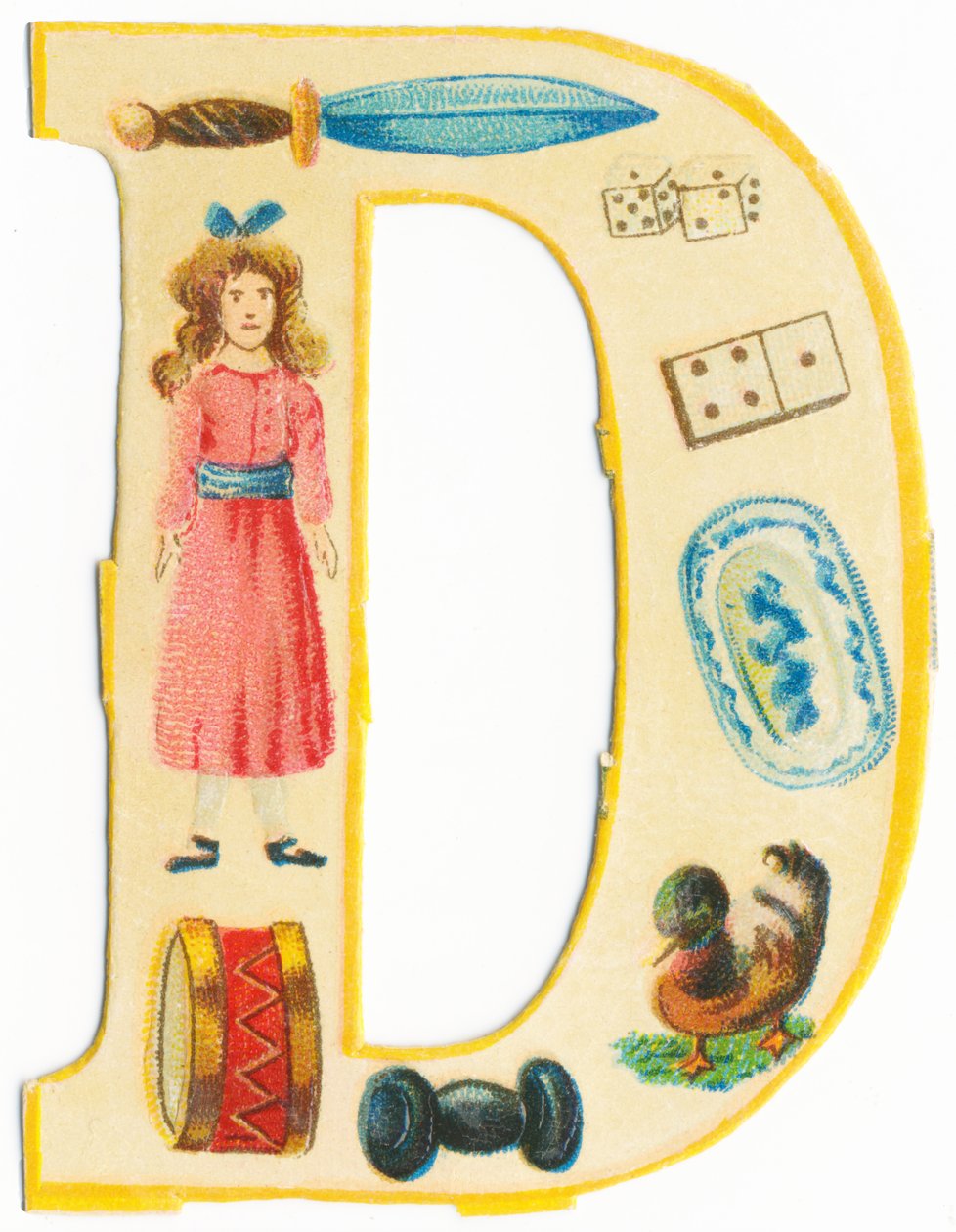 D: Dagger, Doll, Dice, Domino, Drum, Dish, Dumbbell, Duck by Unknown artist